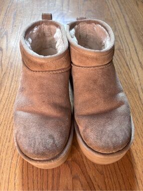 UGG Platform Mini Boots Size 7 Chestnut Suede Cozy Fall